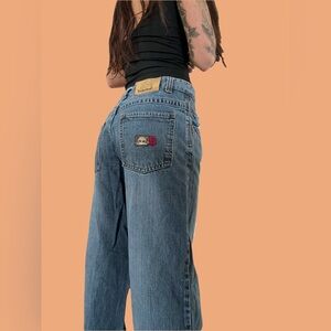 Vintage Timberland Women's Blue Wide-Leg High-Rise Jeans